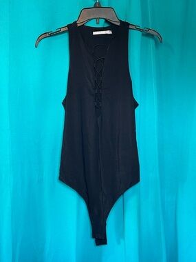 Women's Black Lace-Up Sleeveless Bodysuit